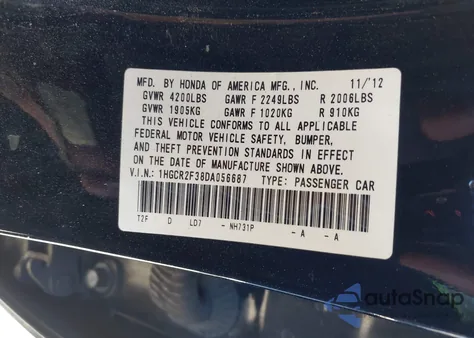 2013 Honda Accord Lx from USA, damaged, VIN 1HGCR2F38DA056687